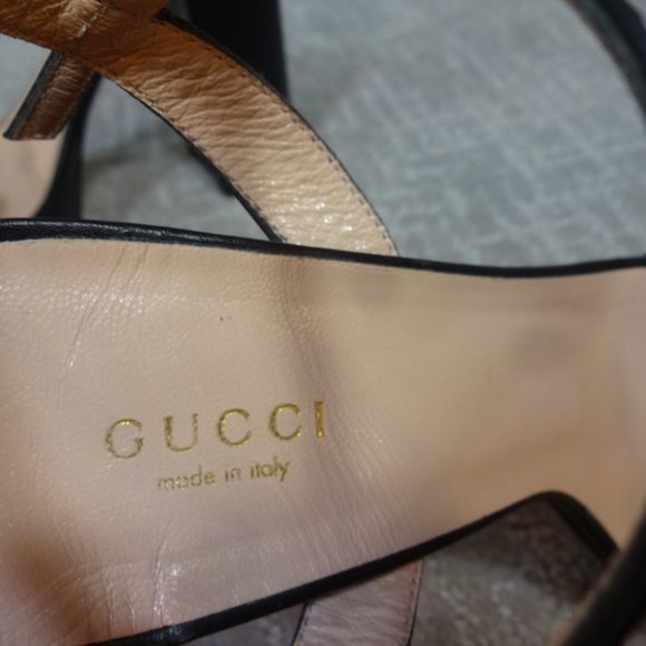 Gucci Marmont Double G Women's Size 39 EU Black Leather High Heel Sandals Shoes - Picture 9 of 14